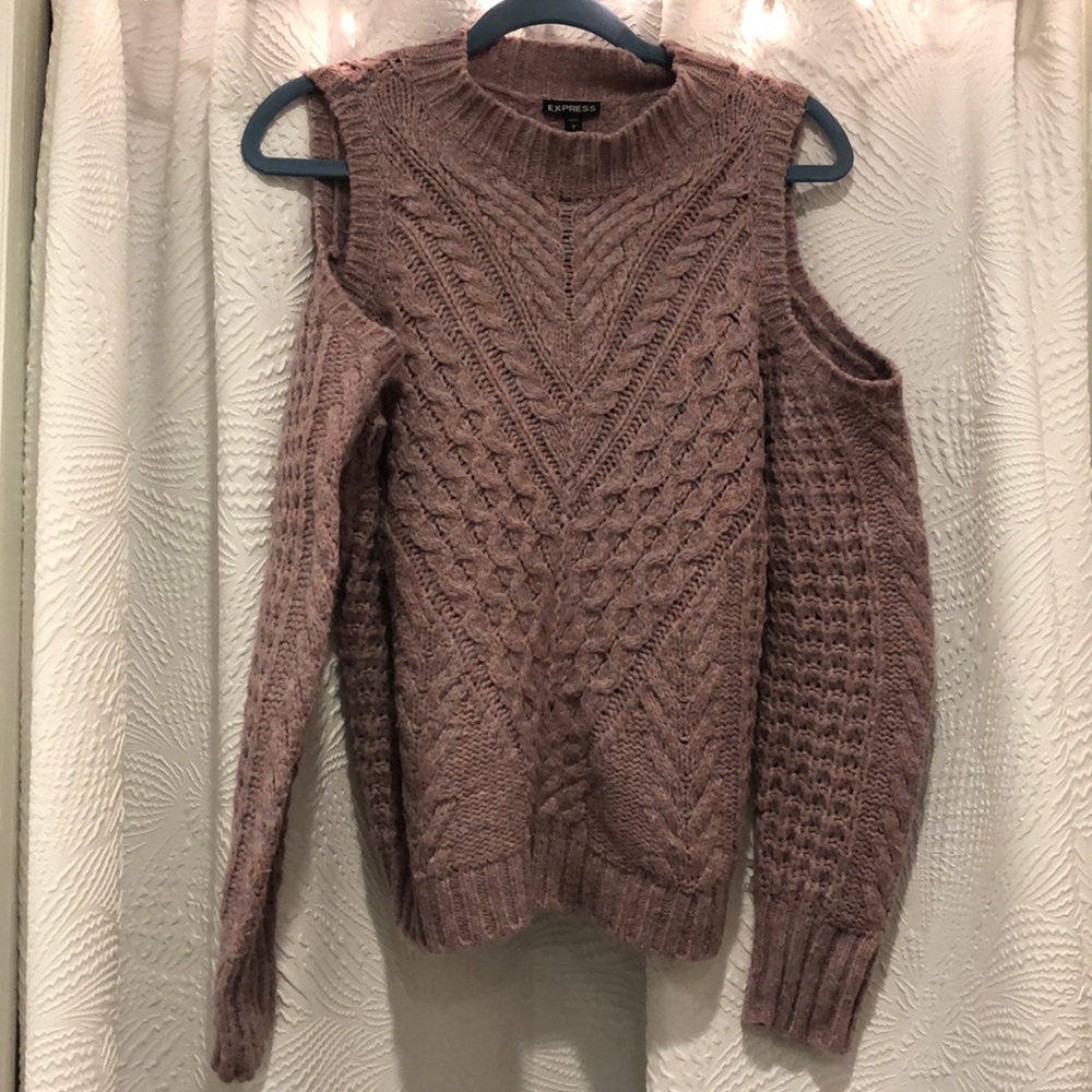 Purple cozy soft open shoulder sweater